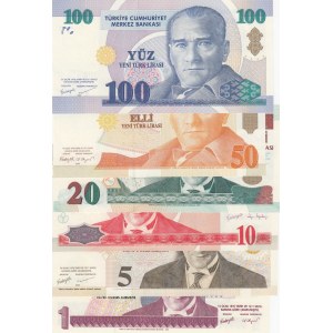 Turkey, 1 New Turkish Lira, 5 New Turkish Lira, 10 New Turkish Lira, 20 New Turkish Lira, 50 New Turkish Lira and 100 New Turkish Lira, 2005, UNC, p216 …p221, (Total 6 banknotes)