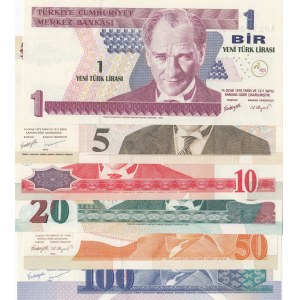 Turkey, 1 New Turkish Lira, 5 New Turkish Lira, 10 New Turkish Lira, 20 New Turkish Lira, 50 New Turkish Lira and 100 New Turkish Lira, 2005, UNC, p216 …p221, (Total 6 banknotes)