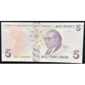Turkey, 5 Lira, 2013, UNC, 9/2. Emission, p222b B001 first prefix