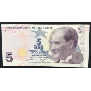 Turkey, 5 Lira, 2013, UNC, 9/2. Emission, p222b B001 first prefix