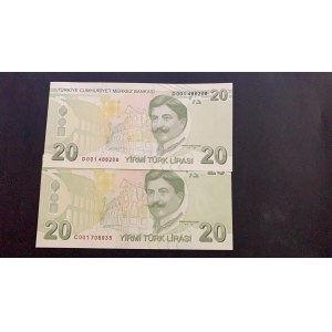 Turkey, 20 Lira, 2017, UNC, 8. Emission, p224, C001 and D001, (Total 2 banknotes)