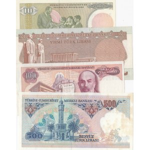 Turkey, 10 Lira, 20 Lira, 100 Lira ve 500 Lira, 1966/1983, AUNC/UNC, (Total 4 banknotes)