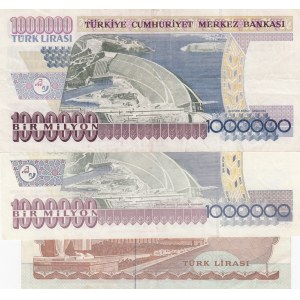 Turkey, 20 Lira and 1.000.000 Lira (2), 1979/2002, VF/XF, 6. and 7. Emission, p187, p209c, (Total 3 banknotes)