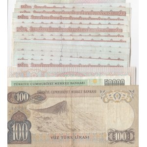 Turkey 5 Lira, 20 Lira (15), 50 Lira, 100 Lira, 50.000 Lira, VF/AUNC, 6. and 7. Emission lot, (Total 19 banknotes)