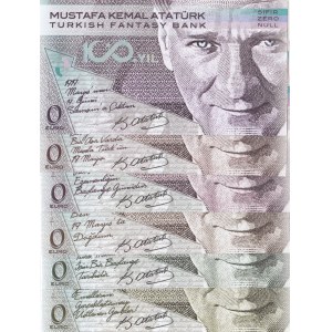 Turkey, 0 Euro, 2019, UNC, FANTASY BANKNOTE, Mustafa Kemal Atatürk, FOLDER, (Total 6 banknotes)