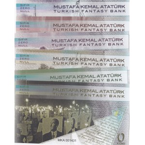 Turkey, 0 Euro, 2019, UNC, FANTASY BANKNOTE, Mustafa Kemal Atatürk, FOLDER, (Total 6 banknotes)