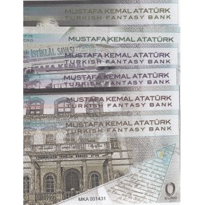 Turkey, 0 Euro, 2019, UNC, FANTASY BANKNOTE, Mustafa Kemal Atatürk, FOLDER, (Total 6 banknotes)