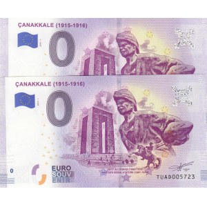 Turkey, 0 Euro, 2019, UNC, FANTASY BANKNOTE, Çanakkale, (Total 2 banknotes)