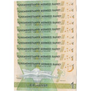 Turkmenistan, 1 Manat, 2017, UNC, p36, (Total 10 consecutive banknotes)