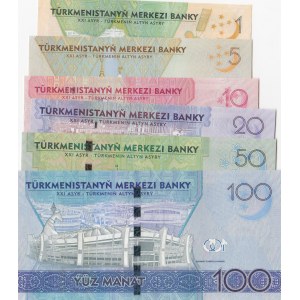 Turkmenistan, 1 Manat, 5 Manat, 10 Manat, 20 Manat, 50 Manat and 100 Manat, 2012/2017, UNC, pNew, (Total 6 banknotes)
