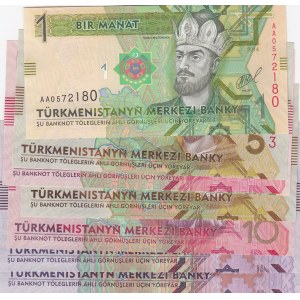 Turkmenistan, 1 Manat (2), 5 Manat (2), 10 Manat (2) and 20 Manat (2), 2002/2017, UNC, (Total 8 banknotes)