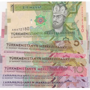 Turkmenistan, 1 Manat (2), 5 Manat (2), 10 Manat (2) and 20 Manat (2), 2002/2017, UNC, (Total 8 banknotes)