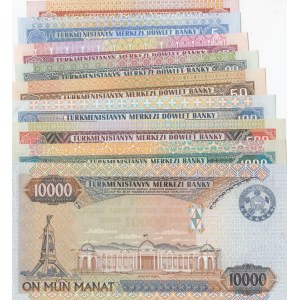Turkmenistan, 1 Manat, 5 Manat, 10 Manat, 20 Manat, 50 Manat, 100 Manat, 500 Manat, 1000 Manat and 10000 Manat, 1995/2000, UNC, (Total 9 banknotes)