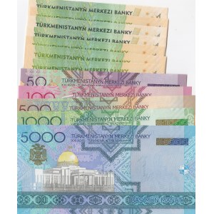 Turkmenistan, 1 Manat (7), 50 Manat, 100 Manat, 500 Manat, 1000 Manat and 5000 Manat, UNC, (Total 12 banknotes)