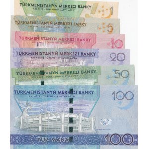 Turkmenistan, 1 Manat, 5 Manat, 10 Manat, 20 Manat, 50 Manat and 100 Manat, 2017, UNC, pNew, (Total 6 banknotes)