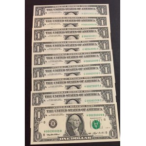 United States of America, 1 Dollar, 1969/1988, UNC, p449, p480, TWO SET OF VERY SPECIAL SERIAL NUMBERS, (Total 18 banknotes)