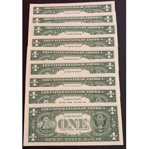 United States of America, 1 Dollar, 1969/1988, UNC, p449, p480, TWO SET OF VERY SPECIAL SERIAL NUMBERS, (Total 18 banknotes)