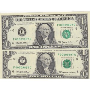 United States of America, 1 Dollar, 1999, UNC, p504, TWİN NUMBERS, (Total 2 bannotes)