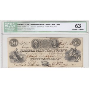 United States of America, Marble Manufacturing, 50 Dollars, 1826, UNC, Haxby NY1705-622