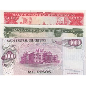 Uruguay, 100 Pesos, 500 Pesos and 1.000 Pesos, 1967/1975, UNC, p47a, p54, p52, (Total 3 banknotes)