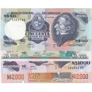 Uruguay, 50 Pesos, 200 Pesos, 1.000 Pesos and 2.000 Pesos, 1986/1992, UNC, p61, p66, p64a, p68, (Total 4 banknotes)