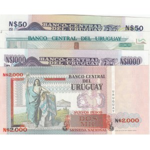 Uruguay, 50 Pesos, 200 Pesos, 1.000 Pesos and 2.000 Pesos, 1986/1992, UNC, p61, p66, p64a, p68, (Total 4 banknotes)