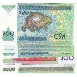Uzbekistan, 200 Sum (5), 500 Sum, 1000 Sum and 5000 Sum, 1997/2013, UNC, (Total 8 banknotes)