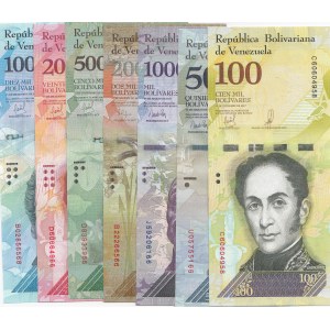 Venezuela, 100 Bolivares, 500 Bolivares, 1.000 Bolivares, 2.000 Bolivares, 5.000 Bolivares, 10.000 Bolivares and 20.000 Bolivares, 2016/2017, UNC, (Total 7 banknotes)