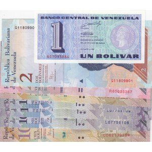 Venezuela, 1 Bolivar, 2 Bolivares, 20 Bolivares, 100 Bolivares (2) and 1000 Bolivares (3), 1989/2017, UNC, (Total 8 banknotes)