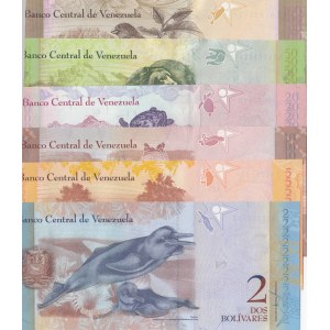 Venezuela, 2 Bolivares, 5 Bolivares, 10 Bolivares, 20 Bolivares, 50 Bolivares, and 100 Bolivares, 2009/2017, UNC, (Total 6 banknotes)