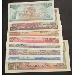 Vietnam, 20 Dong, 50 Dong, 100 Dong, 200 Dong, 500 Dong, 1000 Dong, 2000 Dong and 5000 Dong, 1985/1991, UNC, (Total 8 banknotes)