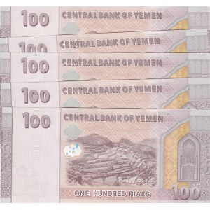 Yemen, 100 Rials, 2018, UNC, pNew, (Total 5 consecutive banknotes)