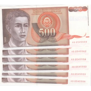 Yugoslavia, 500 Dinara, 1991, UNC, p109, (Total 6 consecutive banknotes)