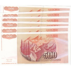 Yugoslavia, 500 Dinara, 1991, UNC, p109, (Total 6 consecutive banknotes)
