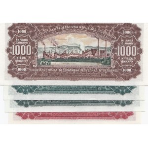 Yugoslavia, 5 Dinara, 100 Dinara, 500 Dinara and 1000 Dinara, 1955/1965, UNC, (Total 4 banknotes)