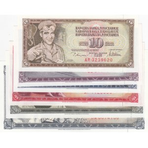 Yugoslavia, 10 Dinara, 20 Dinara, 50 Dinara, 100 Dinara, 500 Dinara and 1000 Dinara, 1965/1986, UNC, (Total 6 banknotes)