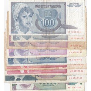 Yugoslavia, 100 Dinar (2), 500 Dinar (3), 1.000 Dinar (2), 5.000 Dinar and 50.000 Dinar (2), 1990/1992, FINE/ VF, (Total 10 banknotes)