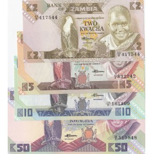 Zambia, 2 Kwacha, 5 Kwacha, 10 Kwacha and 50 Kwacha, 1980-88, UNC, p24c, p25d, 26e, 28, (Total 4 banknotes)