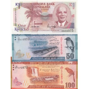 Mix Lot, Sri Lanka, 50 Rupees, 2010, Unc; Sri Lanka, 100 Rupees, 2016, Uncİ Malalawi, 1 Kwacha, 1992, UNC, p23b