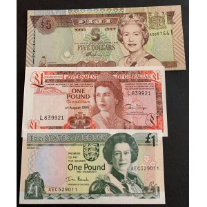Mix Lot, 3 pcs lot of different country Queen Elizabeth II banknote