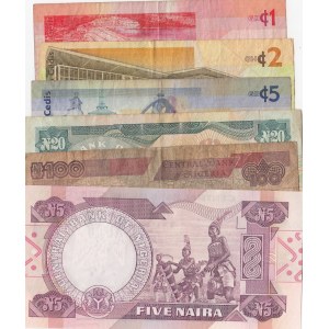 Mix Lot, Lot of 6 Nigerian and Ghana banknotes in different condition