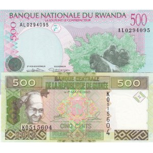 Mix Lot, Guinee 500 Francs, 1960, Unc and Rwanda, 500 Francs, 1998, Unc