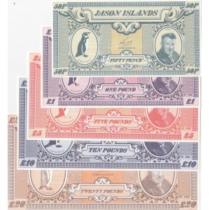 Jason Islands, 50 Pence, 1 Pound, 5 Pounds, 10 Pounds and 20 Pounds, 1979, UNC, (Total 5 banknotes)