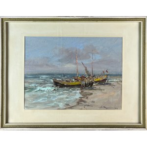 Eugeniusz DZIERŻENCKI (1905 Warsaw – 1990 Sopot), Fisherman by the Boats