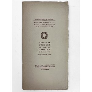 Pozvánka na historický koncert s názvem „Rozloučkový koncert Fryderyka Chopina ve Varšavě“, 1949
