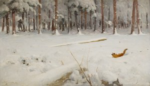 Stanisław Janowski (1866 Kraków - 1942 Kraków), Pejzaż zimowy z lisem, 1933