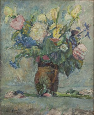 Jan Cybis (1897 Wróblin - 1972 Warszawa), Kwiaty w glinianym dzbanku, 1943