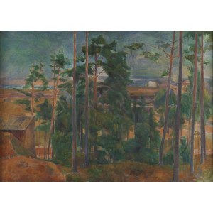 Franciszek Bartoszek (1910–1943), Landscape with Pine Trees and a View of the Sea, 1937