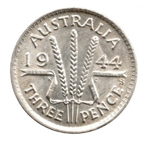 Australia 3 Pence 1944 George VI UNC Silver