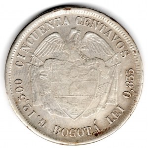 50 Centavos 1875 Bogota XF+